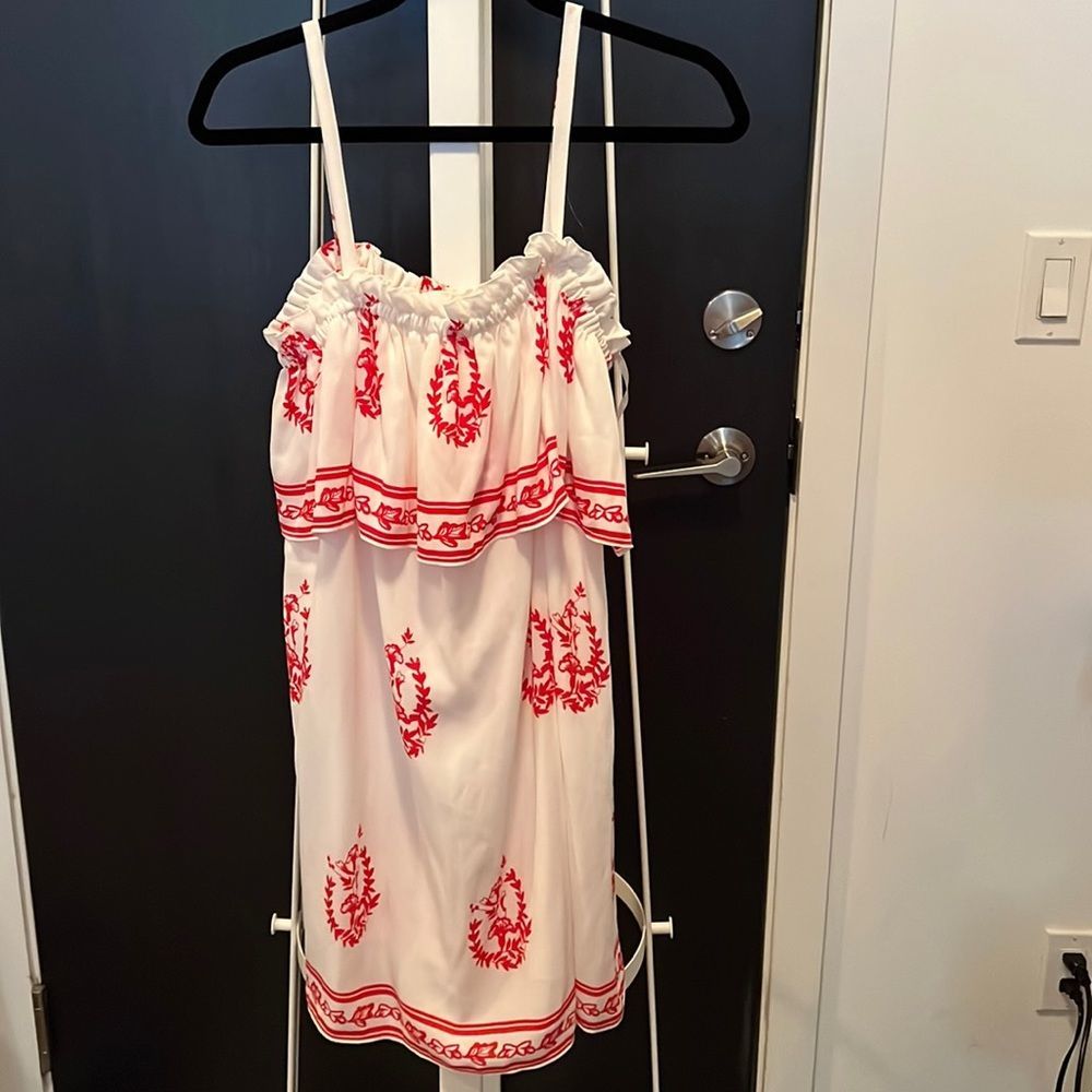 Tularosa tiered floral white and red mini dress - medium